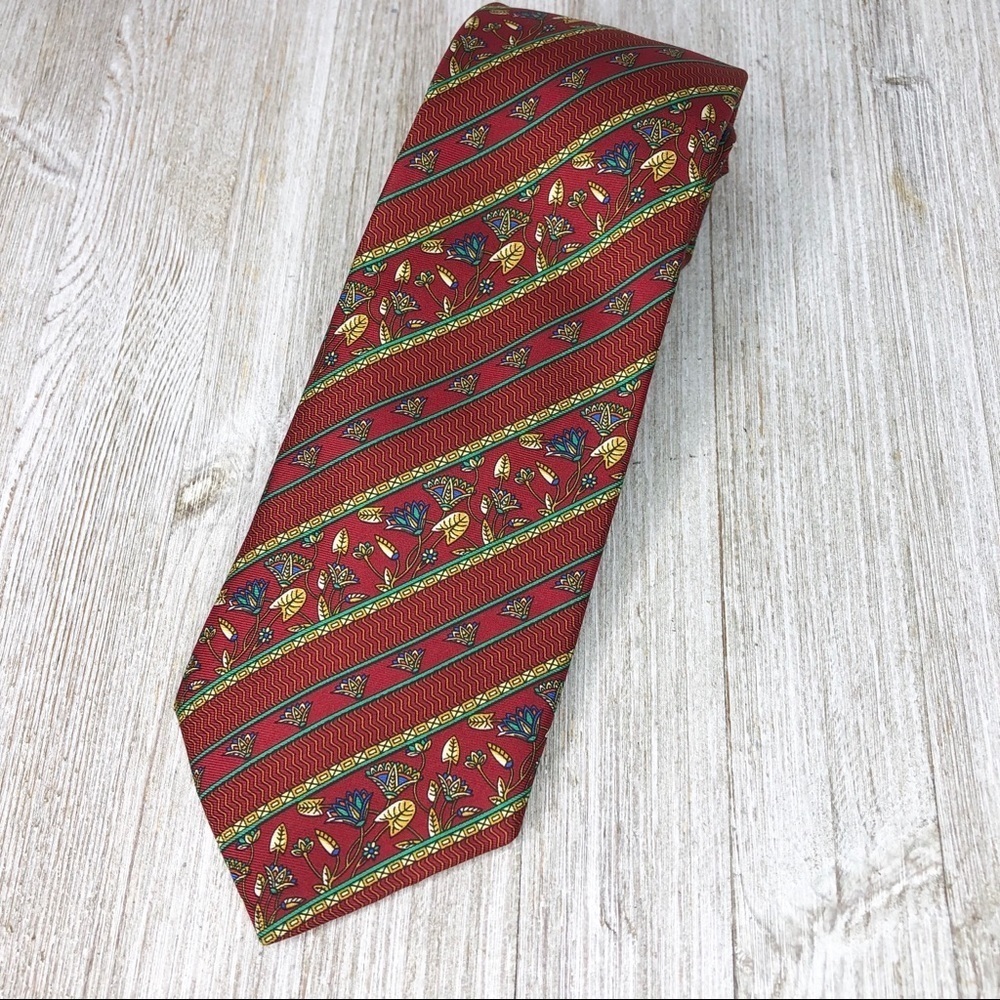 Pierre Balmain Striped Egyptian Lotus Designer Silk Tie